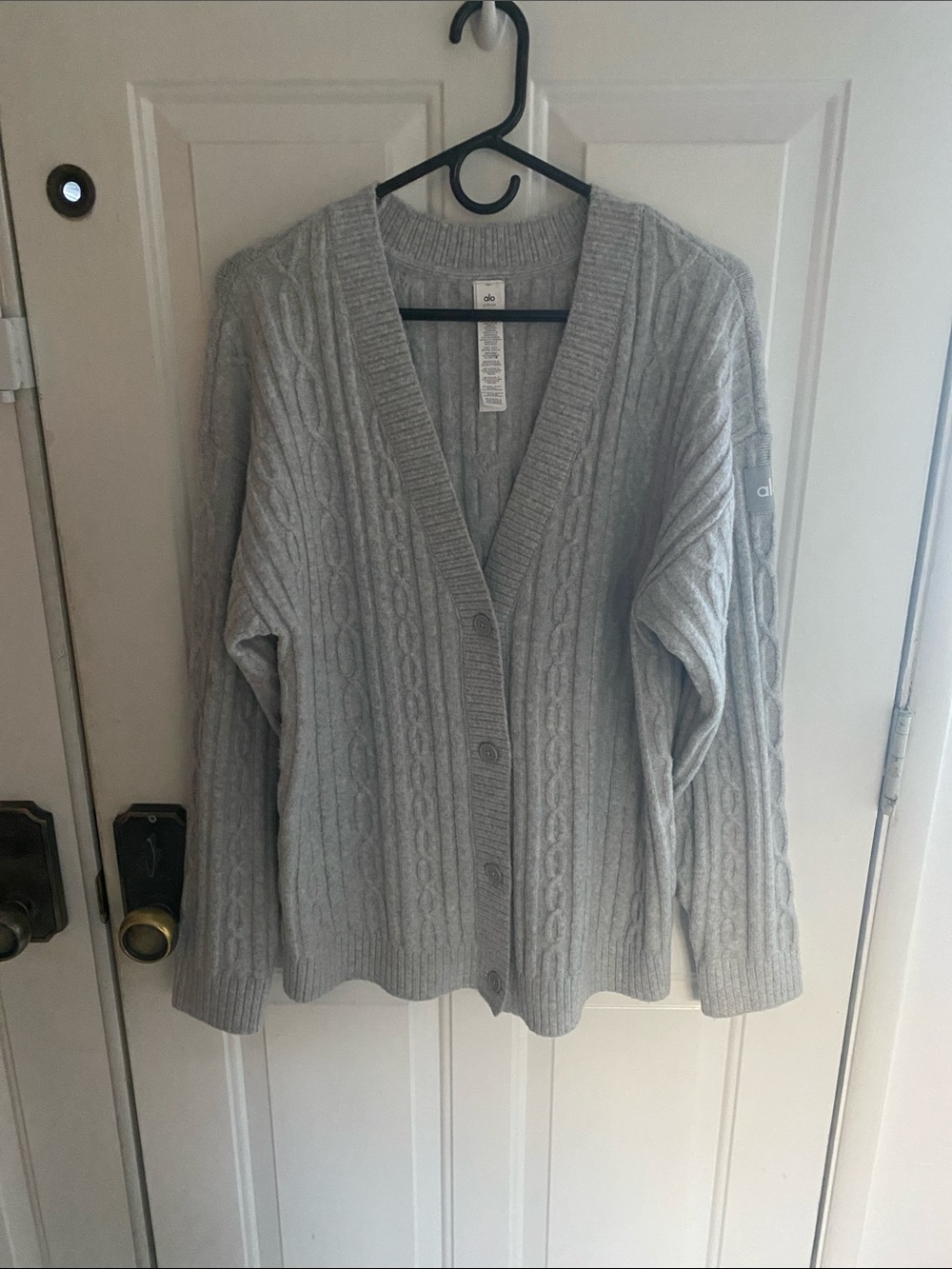 Alo Yoga, Light Gray Cable Knit Cardigan